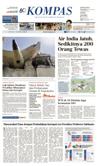 Image of Koran Kompas : Air India Jatuh Sedikitnya 200 Orang Tewas