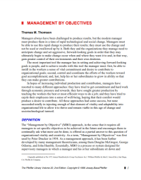 Image of Management By Objectives Thomas M. Thomson