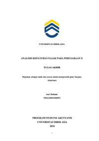 Image of TUGAS AKHIR / SKRIPSI AKUNTANSI : ANALISIS KEPATUHAN PAJAK PADA PERUSAHAAN X